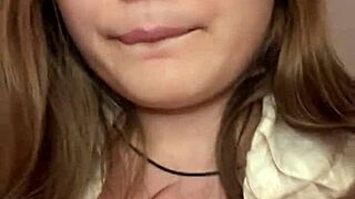 Student with huge natural tits rides dildo and uses vibrator for intense solo pleasure.