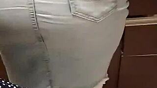 Skirtshouse teasing in clear jeans skirt 😏