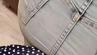 Skirtshouse teasing in clear jeans skirt 😏
