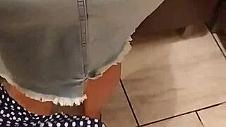 Skirtshouse teasing in clear jeans skirt 😏