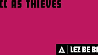 Lez be bad as naughty brunette burglars sneak in for rough strap-on sex using the owner’s toy. It’s a wild German encounter!