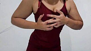 I watch my bubble butt girlfriend in red dress and fishnets take it hard doggystyle.