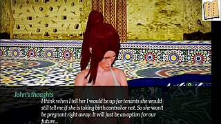 Redhead and brunette engage in erotic cartoon family game with small tits exposed