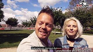 A german tourist meets and has sex with a blonde milf in budapest