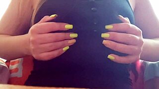 Excited Student Can't Resist Playing With Her Big Tits On Camera!