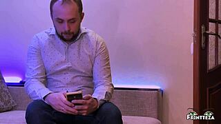 hot milf gives handjob from behind - step mom helping step son at new year party