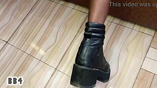 ebony girl sucks and fucks monster bbc in red booty shorts