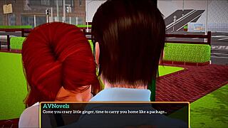 in my new family, the redhead teen interacts with cartoon amateurs