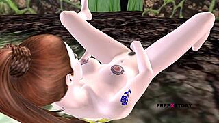 Cute Girl Lays on Floor Rubbing and Fingering Pussy in 3D Cartoon.