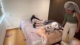 my stepmother teaches me with fingering and scissoring on her big sexy ass