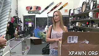 daring woman explores in shop