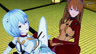 asuka and rei sync their juicy pussies in hentai 😍