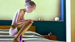 This teen in stockings does solo 3D masturbation, pretty cool!