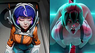 juno battles kiriko in a wild animated clash of fierce hentai warriors.