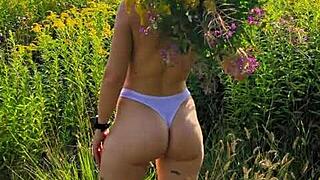 Anna Mole Walks in Nature with Small Breasts Exposed