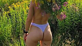 Anna Mole Walks in Nature with Small Breasts Exposed