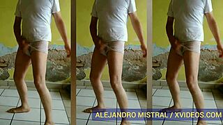 Alejandro Mistral dances in wet white underwear, teasing his monster cock