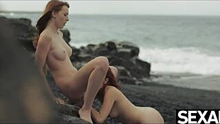 Two Hot Redheads Dive into Wild Lesbian Sex on Beach