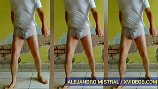 Alejandro Mistral dances in wet white underwear, teasing his monster cock