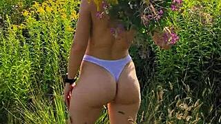 Anna Mole Walks in Nature with Small Breasts Exposed