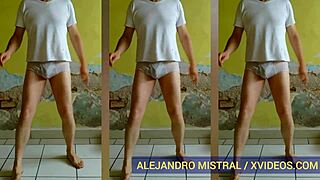 Alejandro Mistral dances in wet white underwear, teasing his monster cock