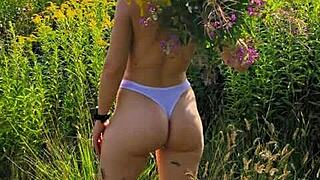 Anna Mole Walks in Nature with Small Breasts Exposed