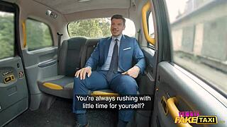 Female fake taxi driver bangs a lucky guy in wild public action.