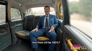 Female fake taxi driver bangs a lucky guy in wild public action.