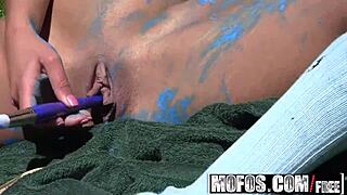 Blonde Missy Maze flashes and fingers her ass outdoors in POV