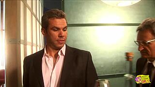 Blonde And Brunette Lesbians Boldly Eat Pussy And Fuck With Dildo On White Leather Sofa.