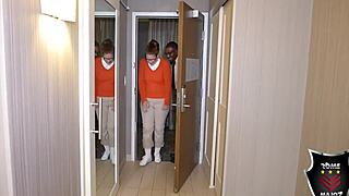 Curvy nerdy ginger Reigh gets facialized by Rome Major