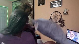 Naejae masturbates watching lesbian porn