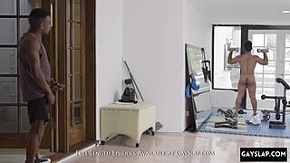 Muscular black bodybuilder enjoys hard gay sex with big cock