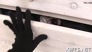 The big cock rams into the tight pussies of best friends during their wild fucking session.