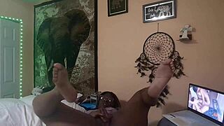 Naejae masturbates watching lesbian porn