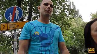 Hunt4k Guy Scores Perfect Trimmed Pussy for DoggyStyle Action in Public Park