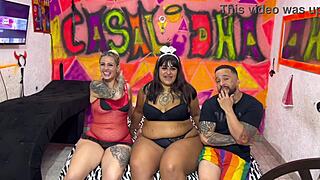 Plus size brunette spreads huge ass for us