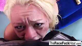 cute blonde chick GETS her FACE WRECKED by TWO COCKS in this hardcore scene