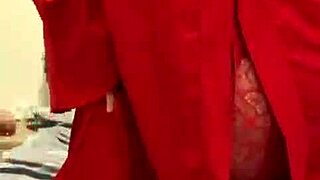 Petite Brunette in Red Lingerie Teases Her Big Ass. She Plays with Herself in Reality.