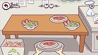 Futanari waitress spills cum on pizza in wild hentai game ep 4