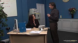 therapist pulls out dick for busty secretary blowjob
