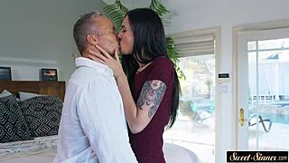 Smalltits stepdaughter gets covered in hot jizz after taboo play.