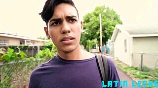 cute latin guy gets tricked into first bareback threesome by pool