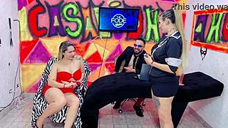 Blonde Suzy gives ass to Diguinha DJ for wet double penetration