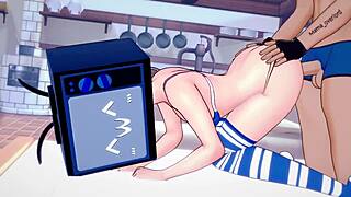 tv woman enjoys having sex while wearing her bikini in this 3d anime