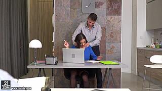 Henessy gets double penetrated by hung guys in stockings and lingerie while sucking and blowing.