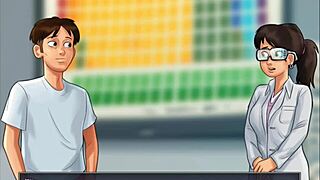 Beautiful anime threesome in 3D game