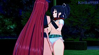 asuka and homura dive into steamy lesbian play in senran kagura hentai
