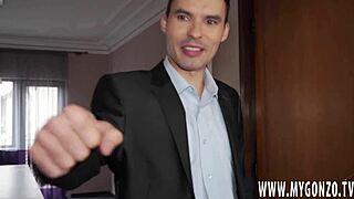 OMG! Watch this skinny redhead teen get facialized in a wild threesome!