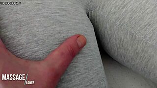 hey, check out these yoga pants—go ahead and touch her teen pussy